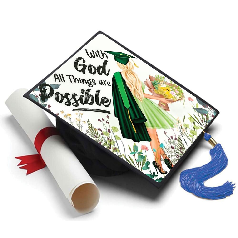 3308 All Things are Possible Floral Custom Grad Cap Topper, Grad Cap